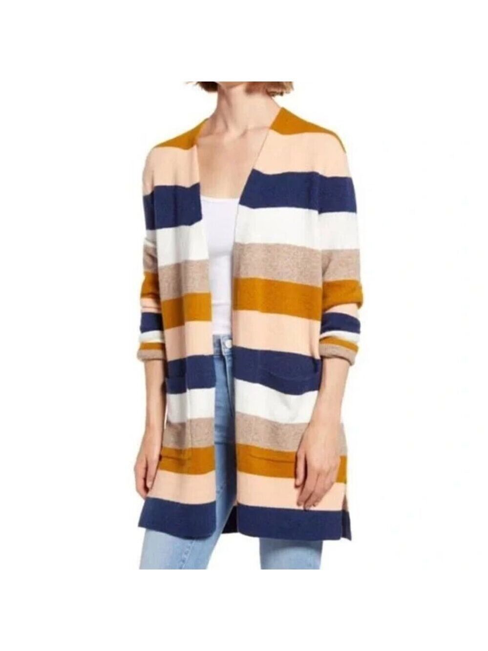 Madewell Kent Stripe Open Cardigan Alpaca Wool Blend in Bengali Indigo - Medium